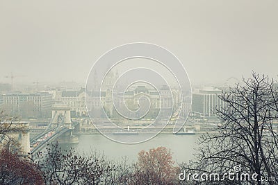 Budapest Winter Mist - Cityscape View Stock Photo