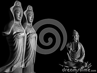 Buddha and Avalokitasvara Bodhisattva/Guan Yin/Guanshiyin sculpture Stock Photo