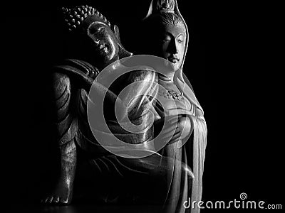 Buddha and Avalokitasvara Bodhisattva/Guan Yin/Guanshiyin sculpture Stock Photo