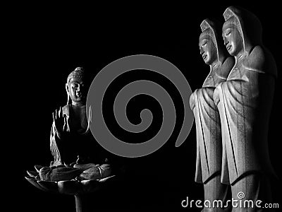 Buddha and Avalokitasvara Bodhisattva/Guan Yin/Guanshiyin sculpture Stock Photo