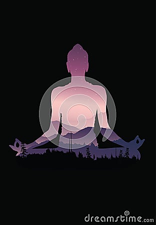 Buddha background vector, Buddha and nature, meditation background Vector Illustration