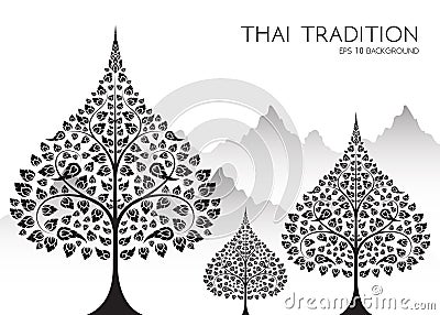 Buddha and Bodhi tree of thai tradition,vesak day Vector Illustration