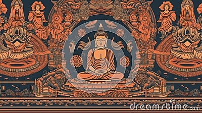 Buddha. Buddhism Pattern. Made With Generative AI. Stock Photo