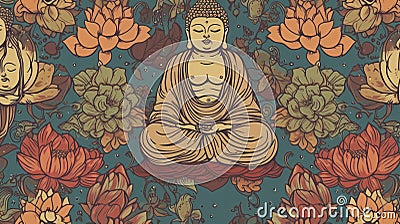 Buddha. Buddhism Pattern. Made With Generative AI. Stock Photo