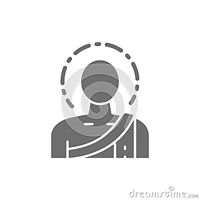 Buddha, buddhist monk grey icon. Isolated on white background Vector Illustration