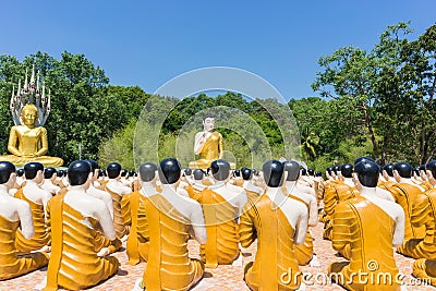 Buddha with disciple at Thai temple Stock Photo