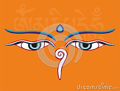 Buddha eyes or Wisdom eyes - holy religious symbol Vector Illustration