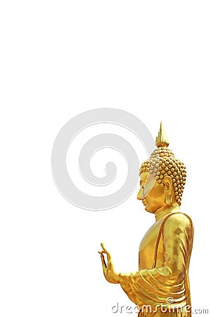 Buddha golden standing, Statue of the Buddha Stand Beautiful gold isolated on white background and copy space for banner Stock Photo