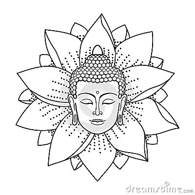 Buddha Head and Lotus Vector Illustration