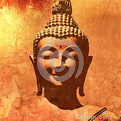 Buddha head silhouette in grunge painting style Stock Photo