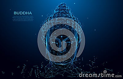 Buddha head silhouette low poly wireframe. Thai culture concept with buddha, low poly style. Vector polygonal wireframe mesh art Vector Illustration