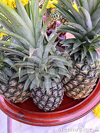 Buddha and hindu fruits offering Stock Photo