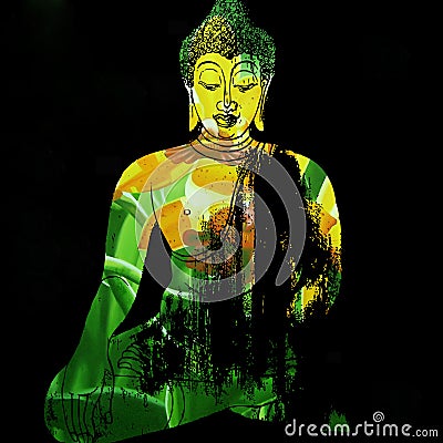 Buddha illustration painting meditation Cartoon Illustration