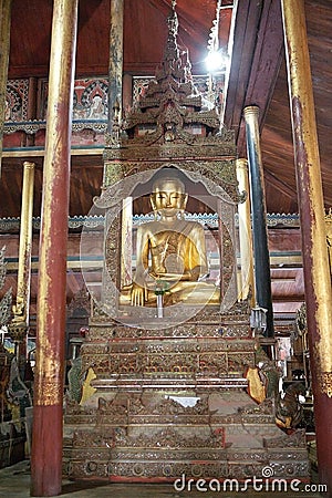 Buddha image at Nga Phe Chaung Monastery Myanmar Stock Photo