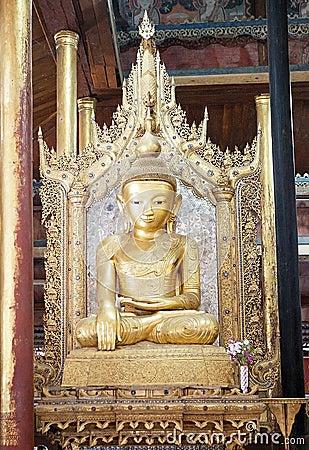 Buddha image at Nga Phe Chaung Monastery Myanmar Stock Photo