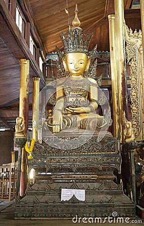 Buddha image at Nga Phe Chaung Monastery Myanmar Stock Photo