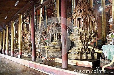 Buddha image at Nga Phe Chaung Monastery Myanmar Stock Photo