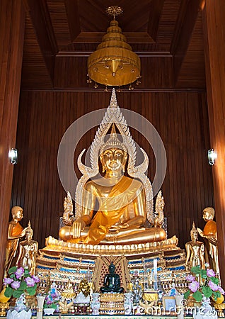 Buddha Image of Subduring Mara in the ordination Stock Photo