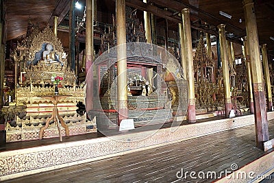 Buddha images at Nga Phe Chaung Monastery Myanmar Stock Photo