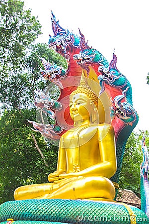 Buddha with king of naga 01 Stock Photo