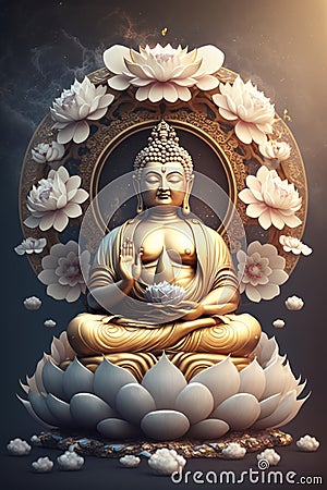 buddha in buddhism sits on a beautiful pink lotus generative AI Stock Photo