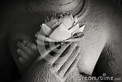 Buddha lotus in hand Stock Photo