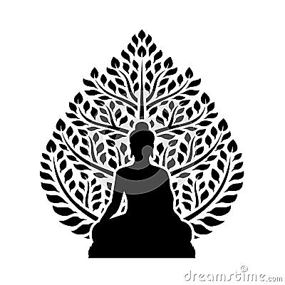 Buddha Meditate and bodhi tree sign symbol isolate on white background vector design Vector Illustration