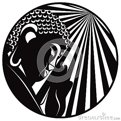 Buddha Raised Hand with Light Rays Circle Black and White vector Vector Illustration