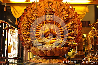 Buddha sculpture in the Old City God`s Temple and Yuyuan Garden, Shanghai Editorial Stock Photo