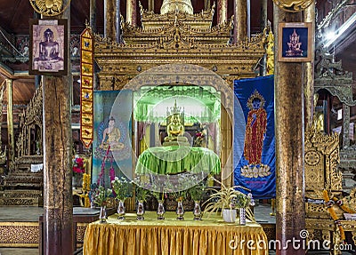 Buddha Shrine - Inside the Nga Phe Kyaung Monastery, Taunggyi, Myanmar (Barma). Editorial Stock Photo