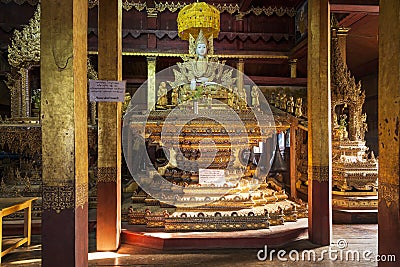 Buddha Shrine - Inside the Nga Phe Kyaung Monastery, Taunggyi, Myanmar (Barma). Editorial Stock Photo