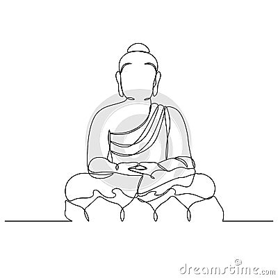 Buddha Silhouette - One Line Drawings. Religion the symbol of Hinduism, Buddhism, spirituality and enlightenment. Drawing with a Vector Illustration