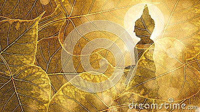 Buddha sit on Gold boleaf background double exposure or silhouette design Stock Photo