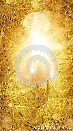 Buddha sit on Gold boleaf background double exposure or silhouette design Stock Photo