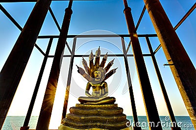 Buddha statue at abandoned pagoda Stock Photo