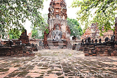 buddha statue in ancient history temple in Ayuthaya world heritage sites of unesco central of thailand important destination of v Stock Photo