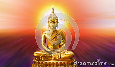 Buddha statue with aura on red background Stock Photo