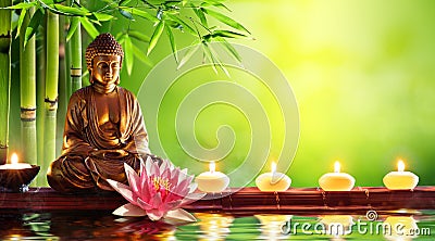 Buddha Statue With Candles Stock Photo