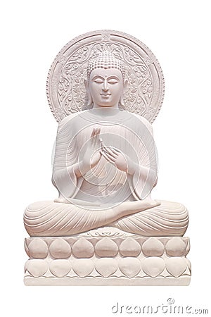 Buddha statue close up isolated against white Stock Photo