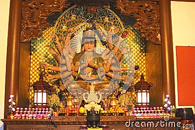 Buddha statue with eighteen arms in the Lingyin temple, China Stock Photo