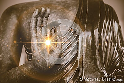 Buddha statue hand gestures in Mudras with sign of wisdom light and peaceful image buddhist religion culture Stock Photo