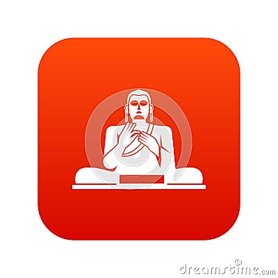 Buddha statue icon digital red Vector Illustration