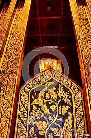 Buddha statue image in Ubosot of Wat Phu Mintr or Phumin Temple Stock Photo