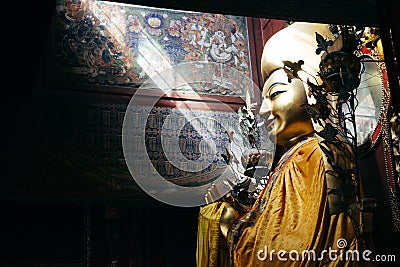 Buddha statue at Lama Temple in Beijing, China Editorial Stock Photo