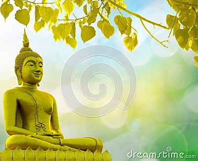 Buddha statue priest religion golden background Stock Photo