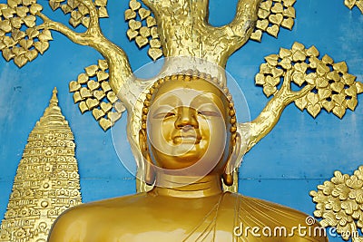 Buddha statue on Shanti stupa Stock Photo