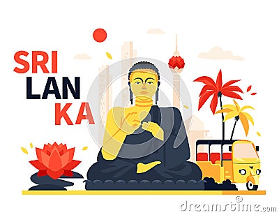 Buddha statue in Sri Lanka - modern colored vector illustration Vector Illustration