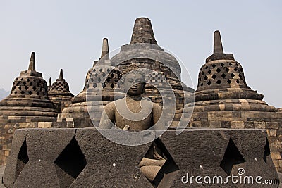 Buddha statue on top of Borobudur temple, Yogyakarta, Java, Indonesia Stock Photo