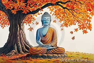 Buddha statue under the tree at Wat Mahathat, Ayutthaya, Thailand Stock Photo