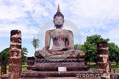 Buddha Statue at Wat Mahathat Sukhothai, Thailand. Stock Photo